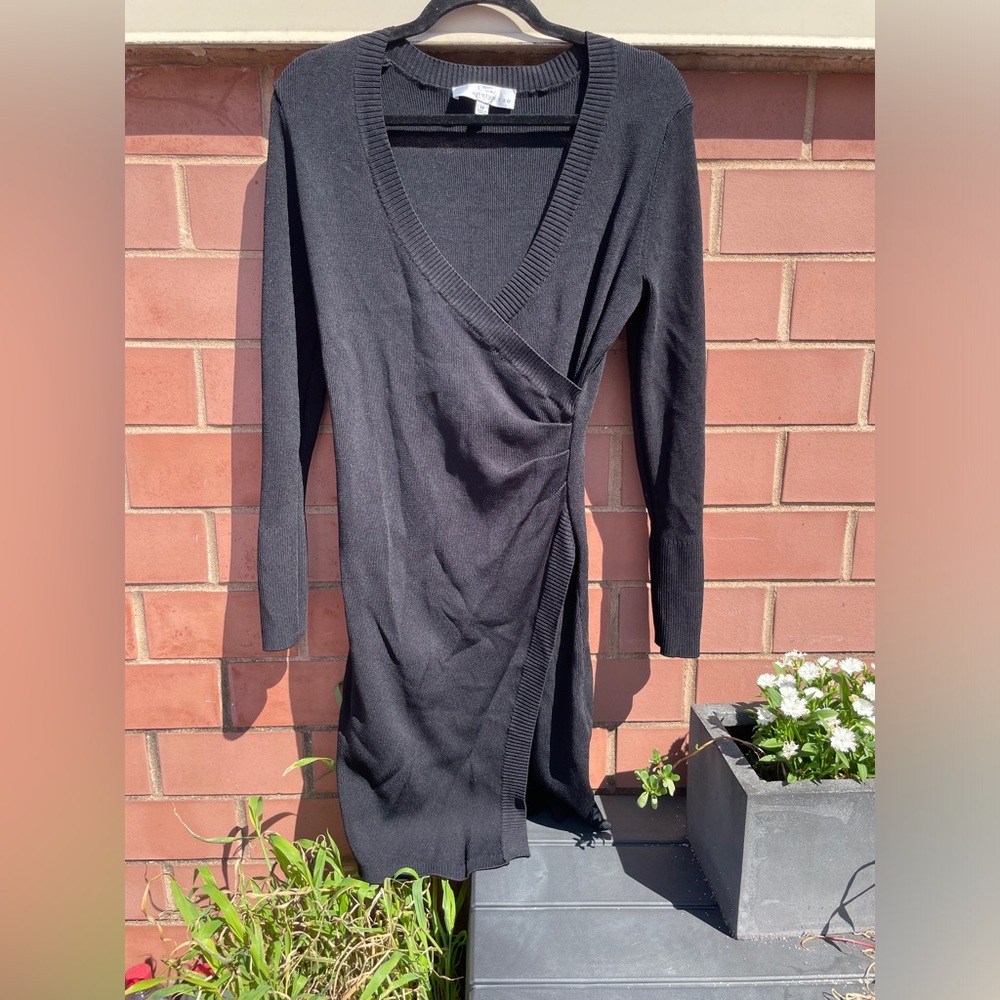 Adelyn Rae Stylish Black Knit Wrap Dress – Size M, Versatile & Chic